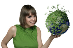 girl holding green globe