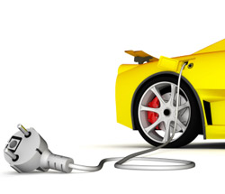 Sports car with an electrical plug