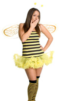 A woman dressed in a bee costume