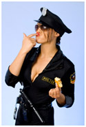 A woman cop eating a donut