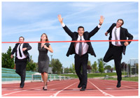 Business people running a race