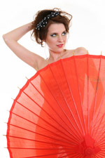 woman concealed with a parasol