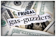 A headline that reads Frugal Gas-Guzzlers