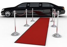 A limo with a red carpet